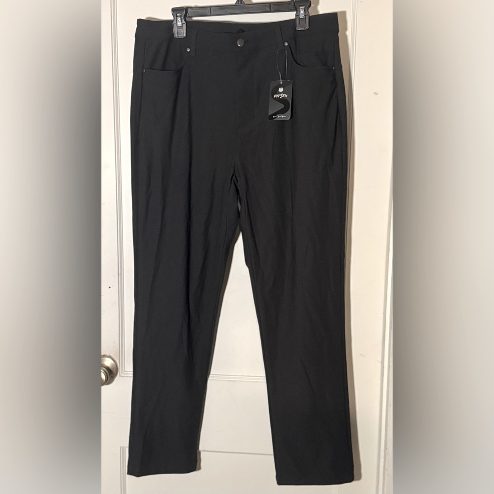 Men's Golf Dress Pants Stretch slim 6 Pocket BLACK Wrinkle-Free 35x30 NWT
